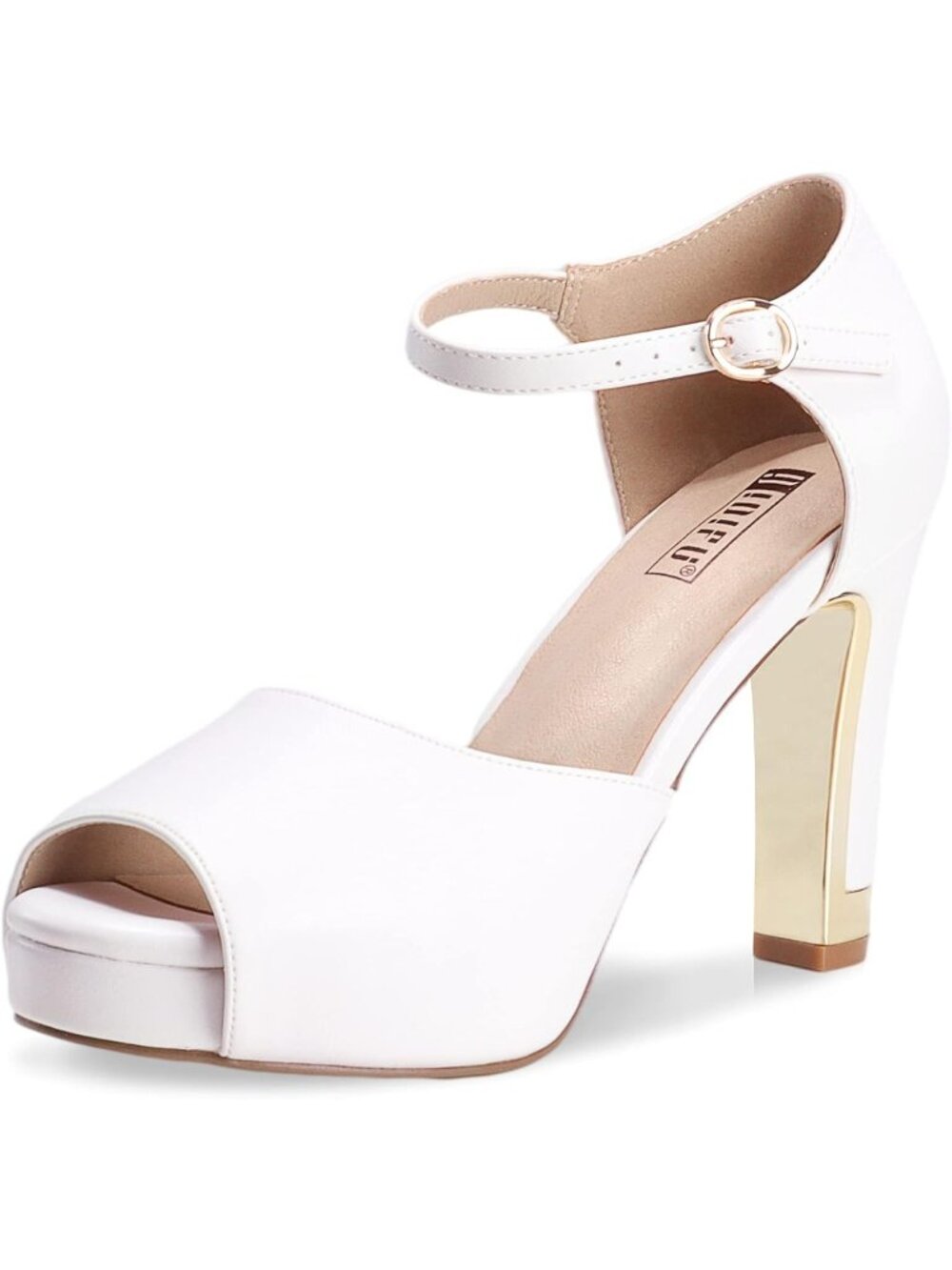 Women's White Pu Classic Platform Peep Toe Chunky High Heels Party Dress Sandals